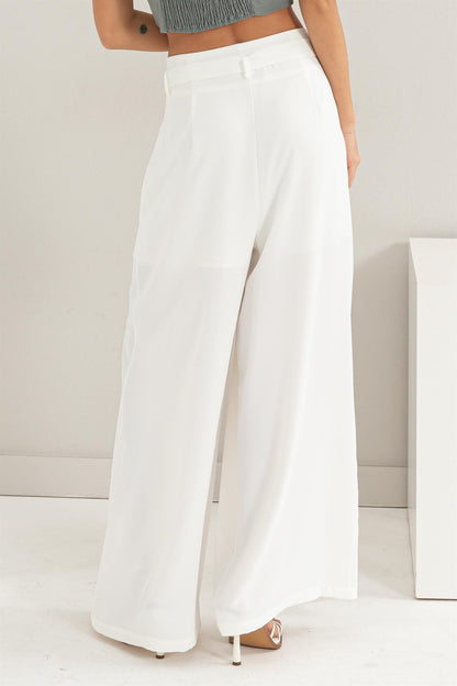 Tie Belt Wide Leg Pants