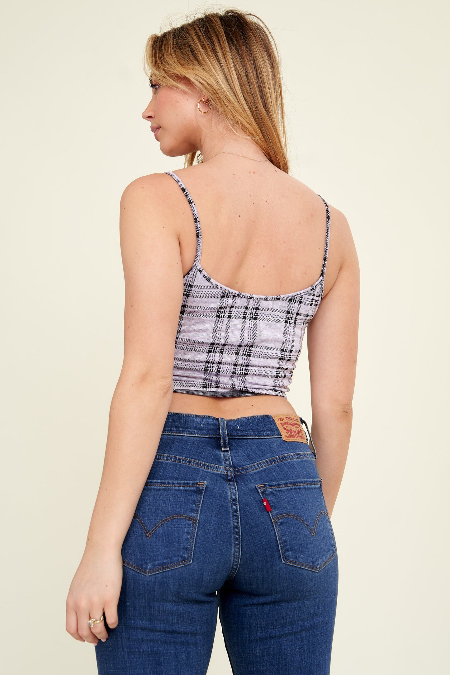 Double Stretch Plaid Sleeveless Cami Checker Top