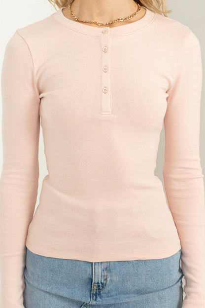 Henley Neck Long Sleeve Top