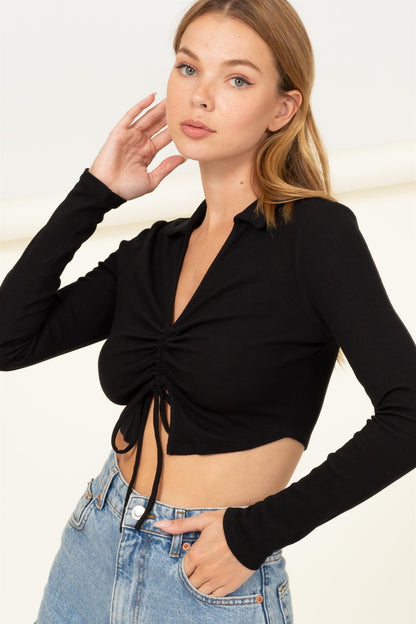 Ruched Tie-Front Crop Top