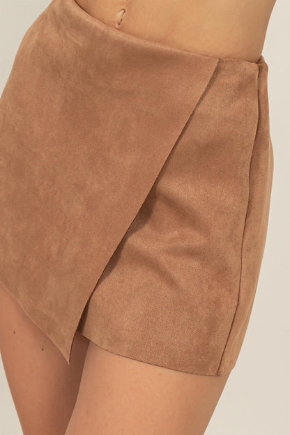 Faux Suede High Waist Wrap Skort