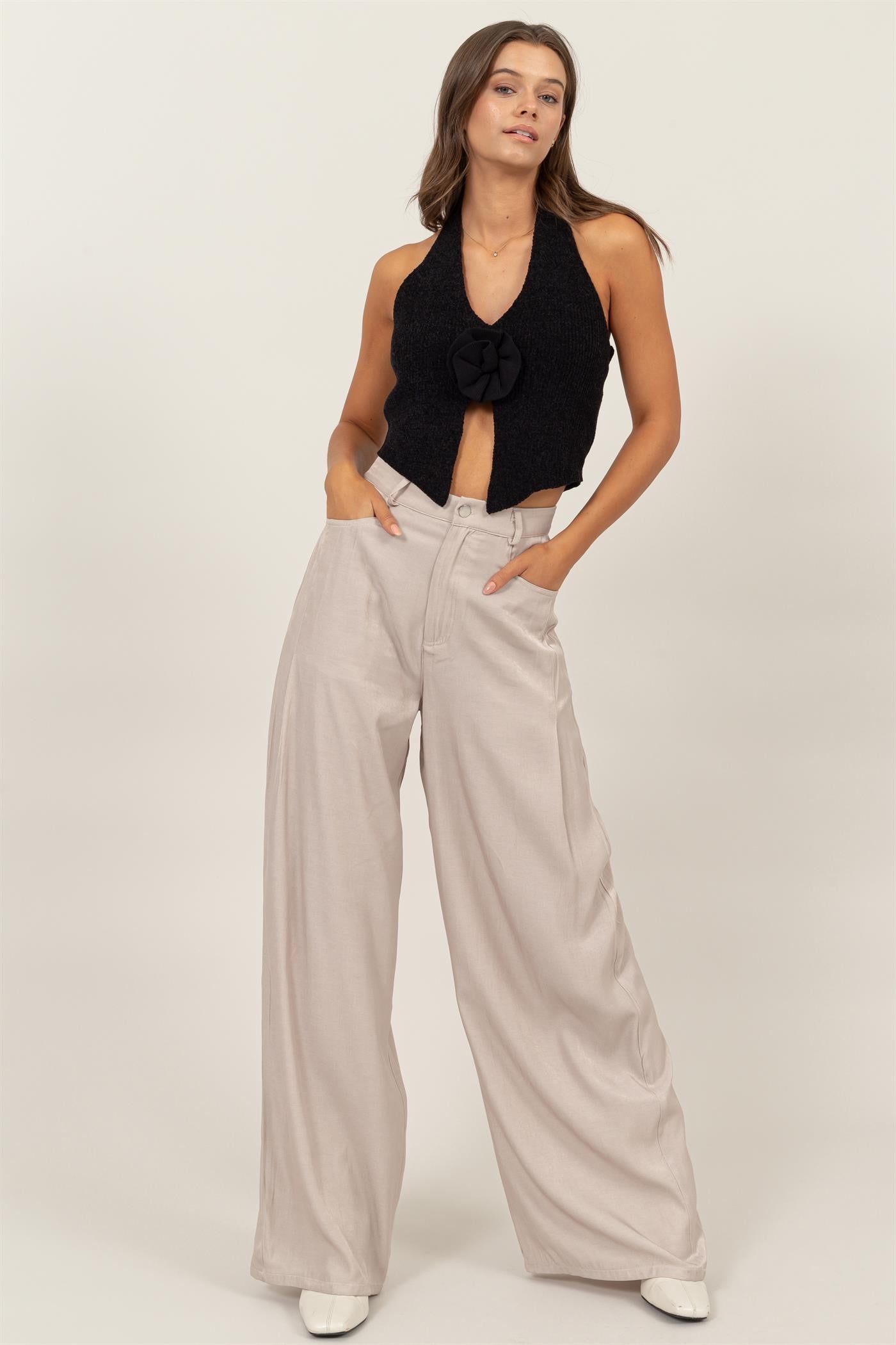 High-Waist Woven Wide-Leg Pants