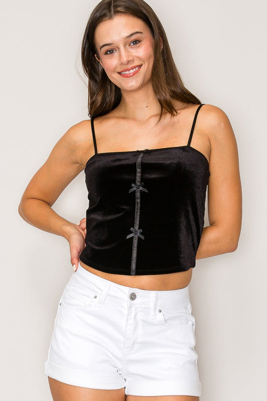 Satin Ribbon Trim Contrast Binding Cami Velvet Top