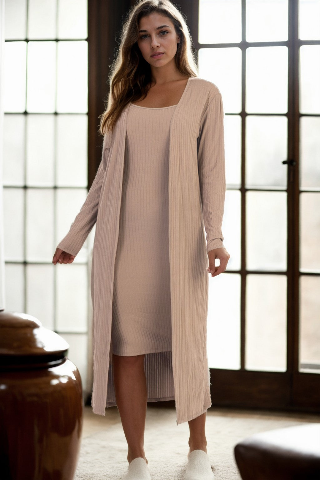 Ribbed Cardigan & Bodycon Dress Set