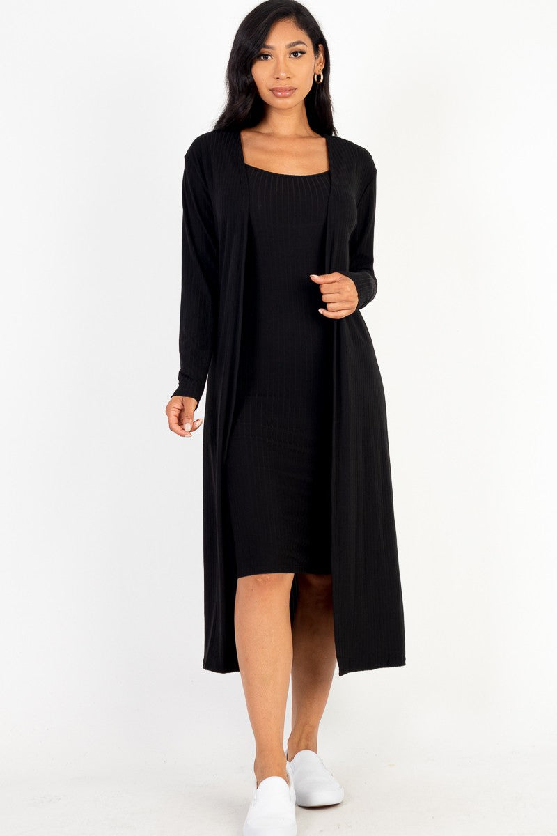 Ribbed Cardigan & Bodycon Dress Set