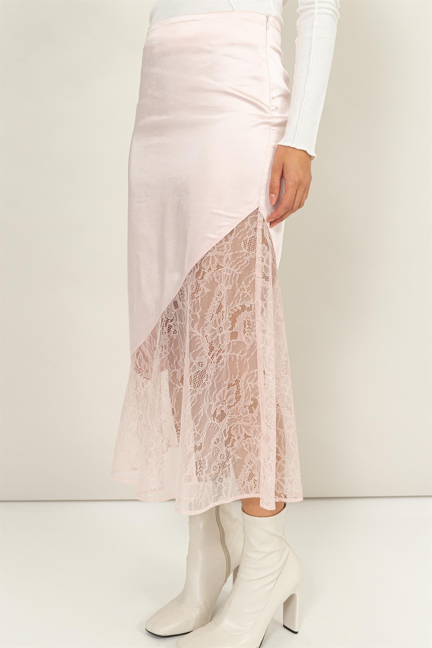 Satin and Lace Midi Skirt