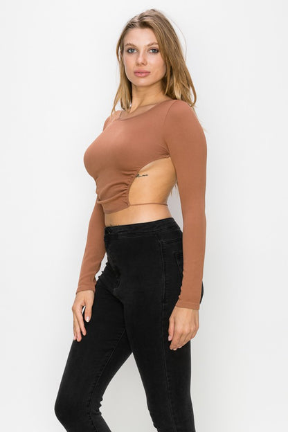 Cutout Drawstring Back Longsleeve Top