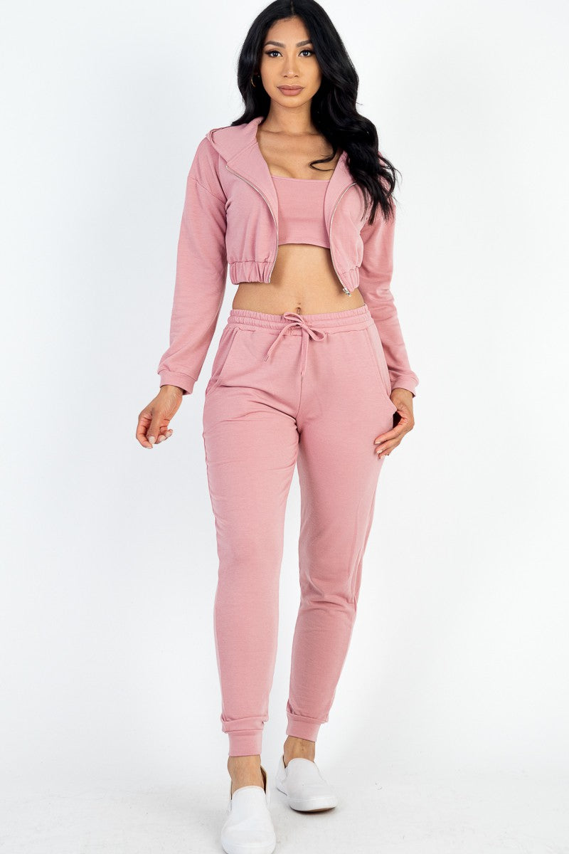 Cropped Cami Zip-up Jacket and Joggers Set