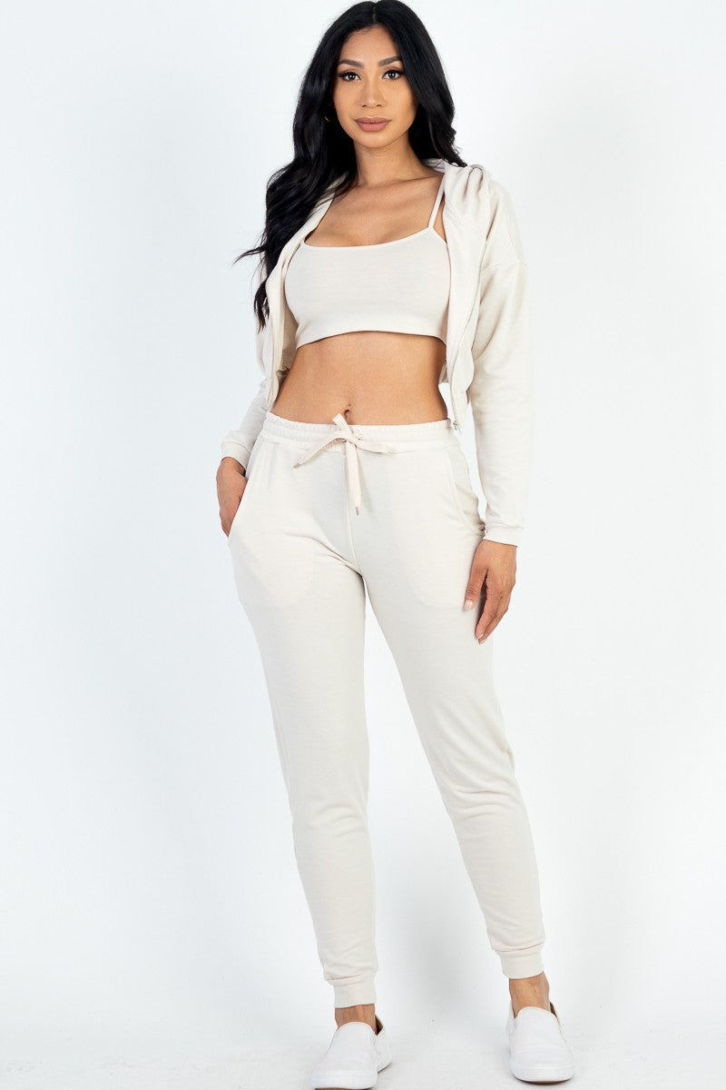 Cropped Cami Zip-up Jacket and Joggers Set