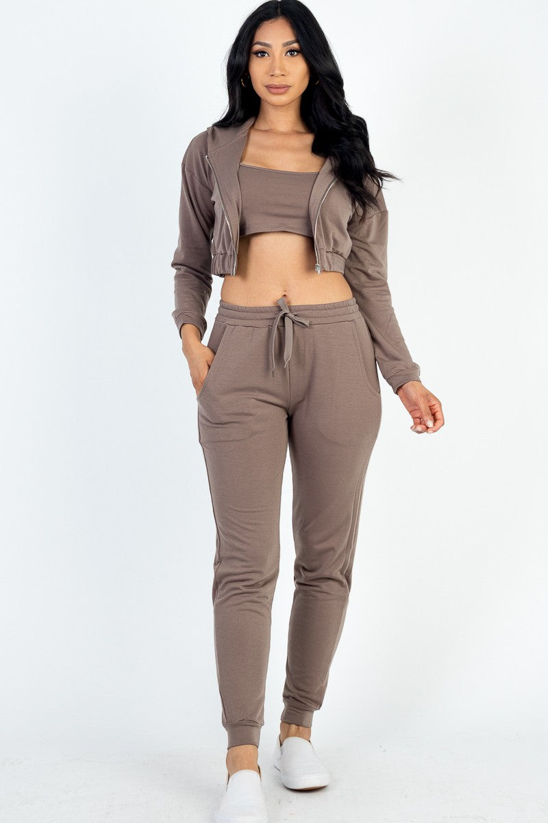 Cropped Cami Zip-up Jacket and Joggers Set