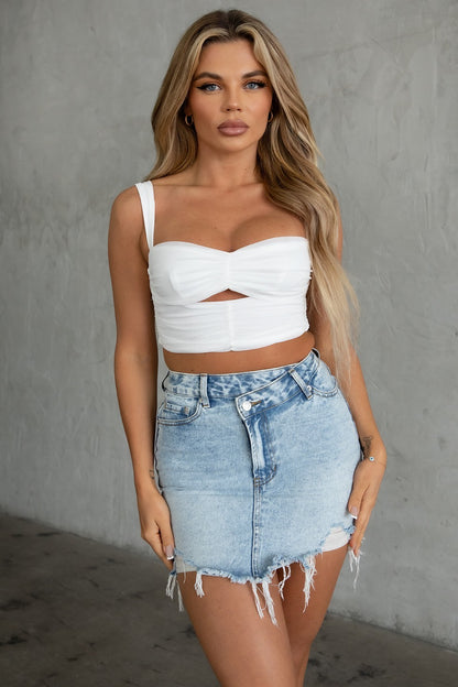 Mid Rise Denim Straight Mini Skirt