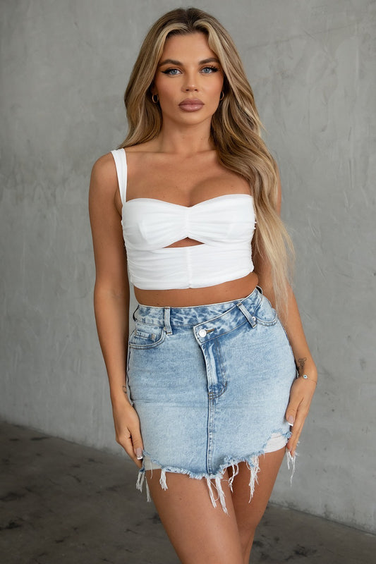 Mid Rise Denim Straight Mini Skirt