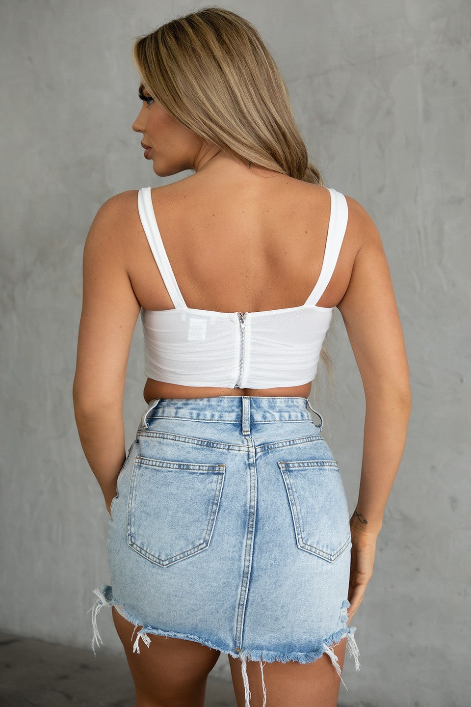 Mid Rise Denim Straight Mini Skirt