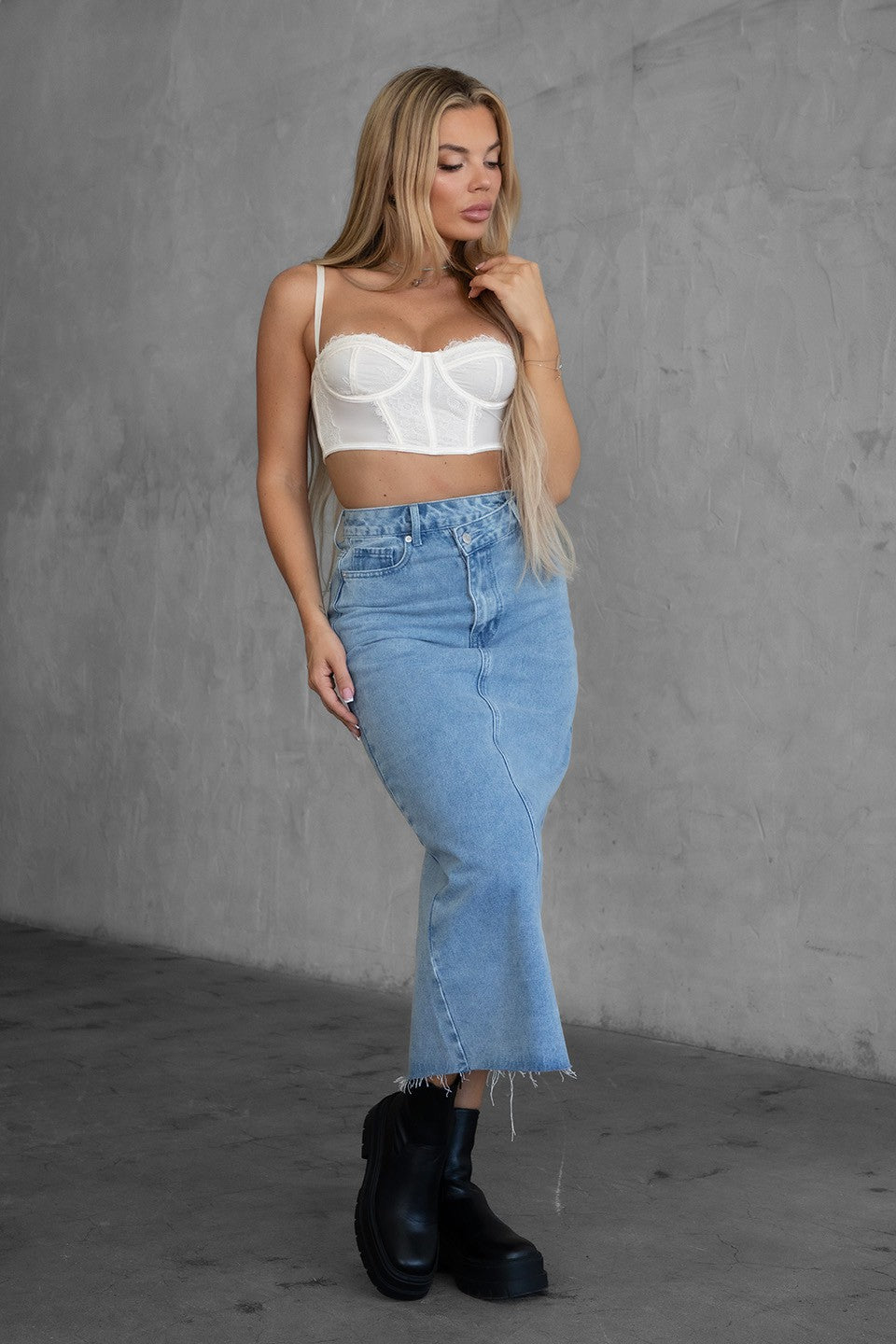 High-Rise Denim Maxi Skirt