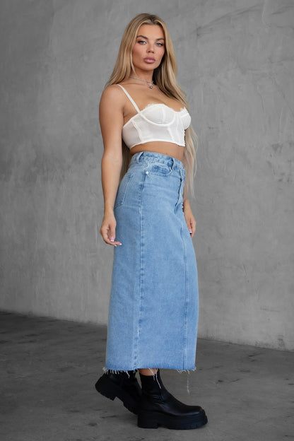 High-Rise Denim Maxi Skirt