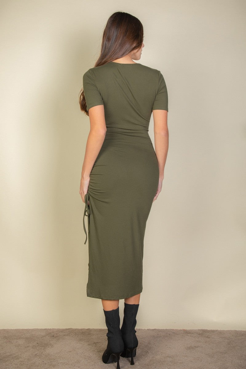 Drawstring Side Split Hem Midi Dress