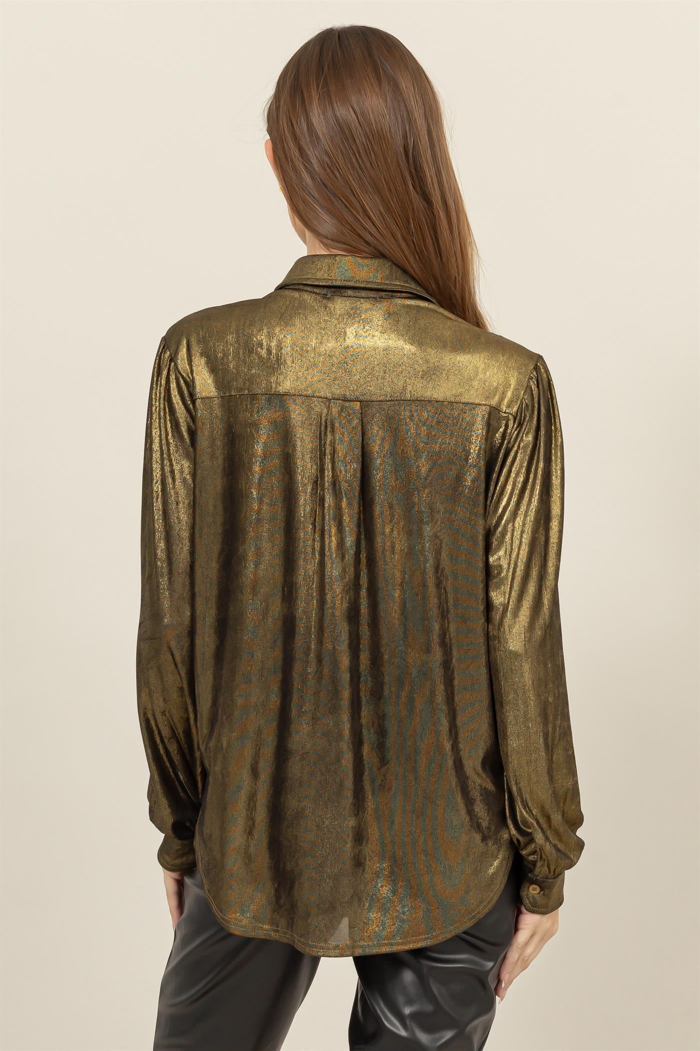 Metallic Shirt with Puff Sleeves