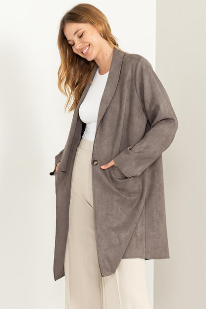 Single Button Faux Suede Coat