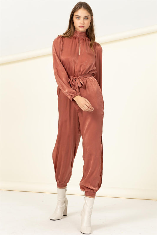 Silky Long Sleeve Jumpsuit with Open Back