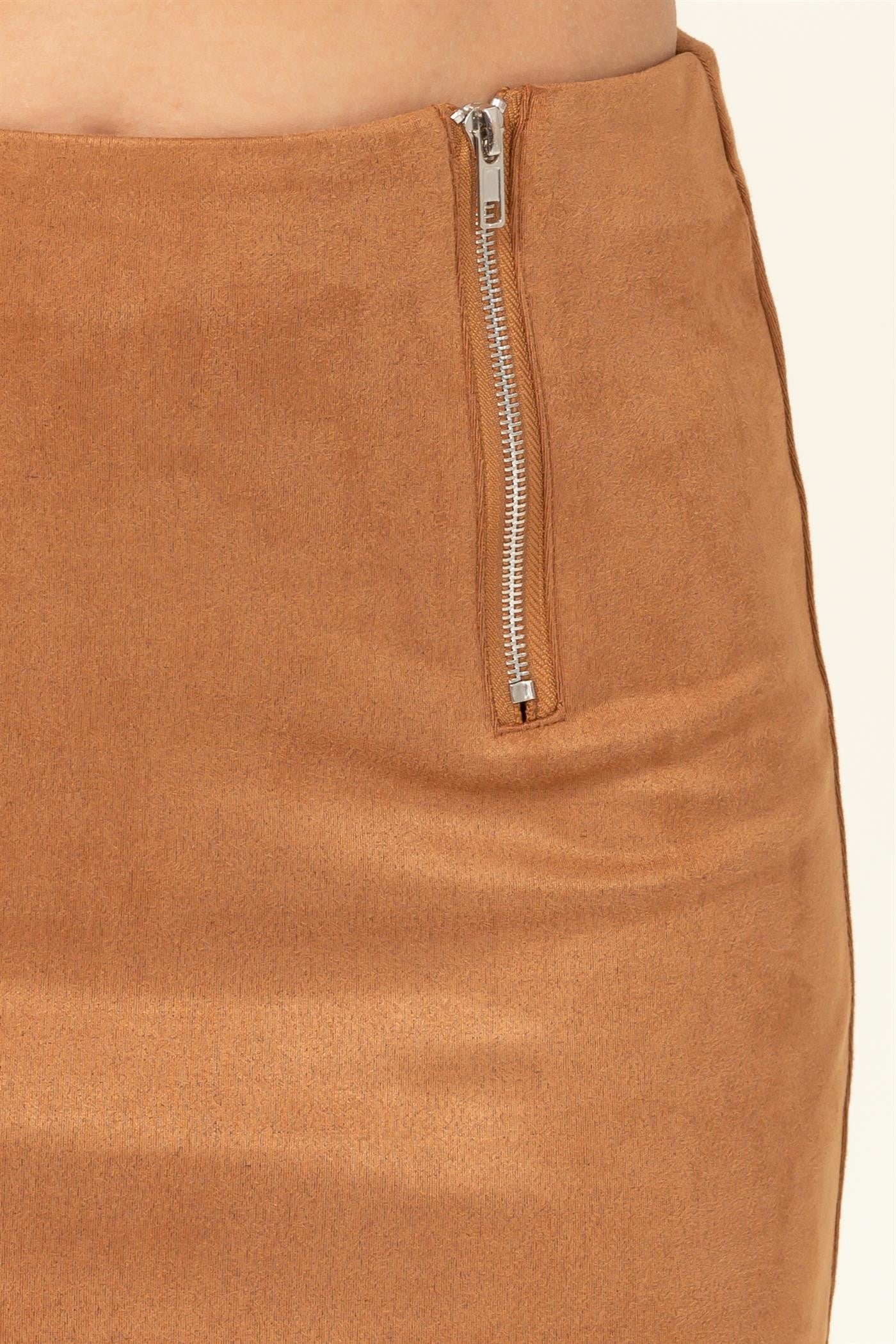 Suede Mini Skirt with Zip Detail