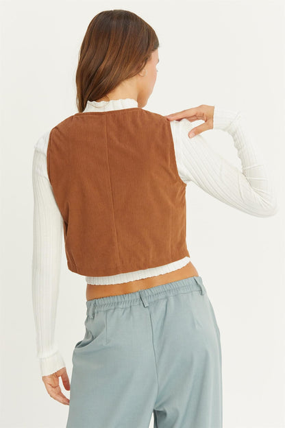 V-Neck Buttoned Corduroy Vest