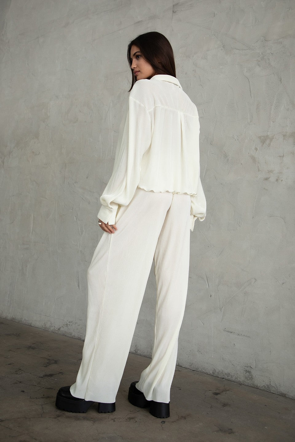 Pleated Satin Wide Leg Pants