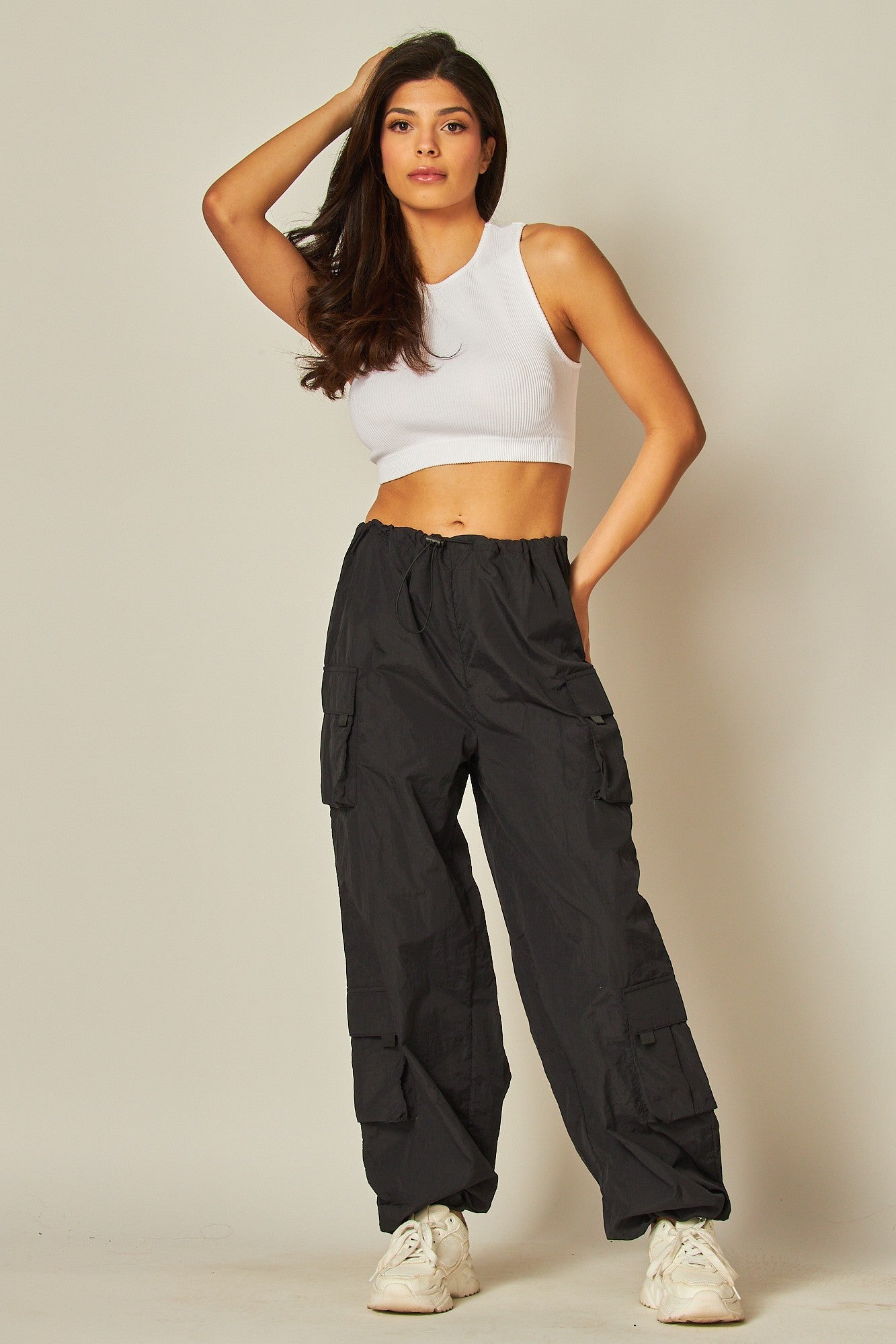 Wide-Leg Cargo Parachute Pants