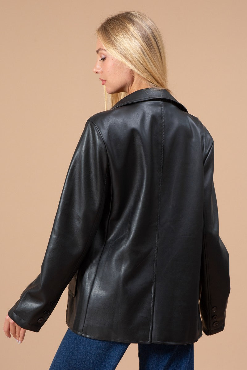 Tailored Collar Leather Jacket