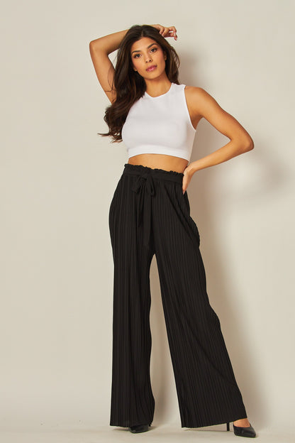 Pleated Wide Leg Paperback Self Tie Pants