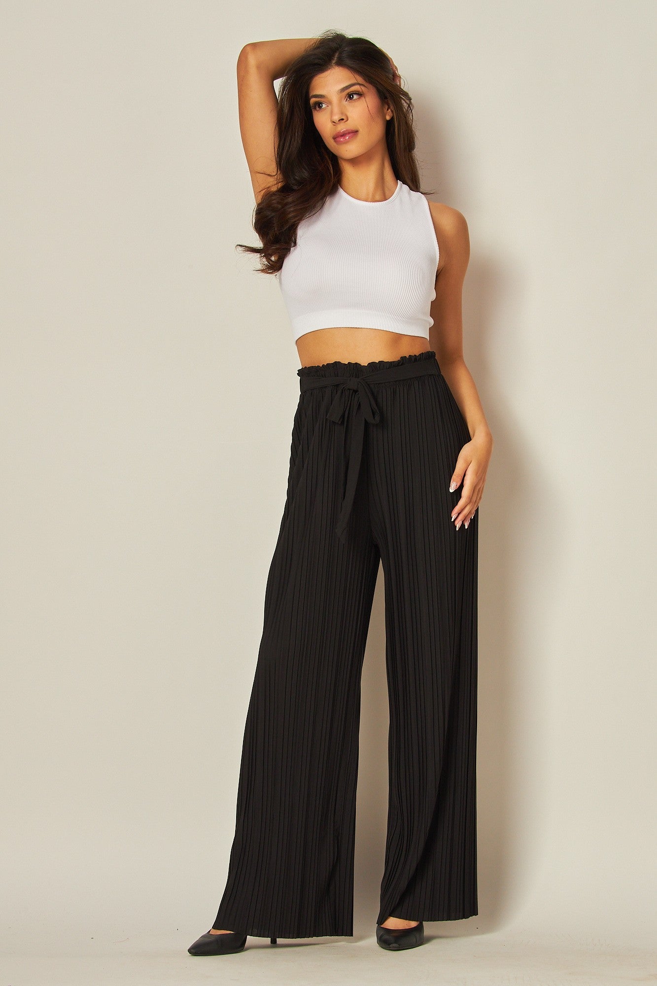 Pleated Wide Leg Paperback Self Tie Pants