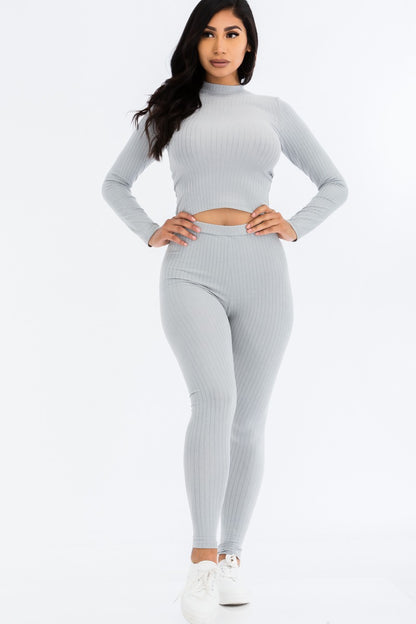 Ribbed Long Sleeve Top & Leggings Set