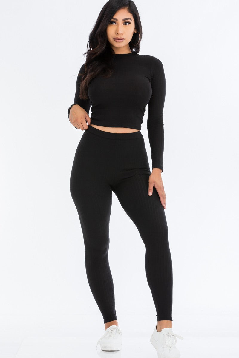 Ribbed Long Sleeve Top & Leggings Set