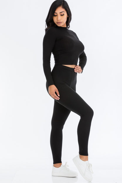 Ribbed Long Sleeve Top & Leggings Set