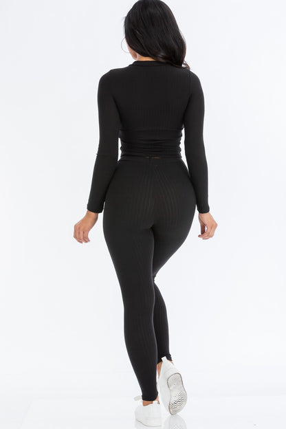 Ribbed Long Sleeve Top & Leggings Set