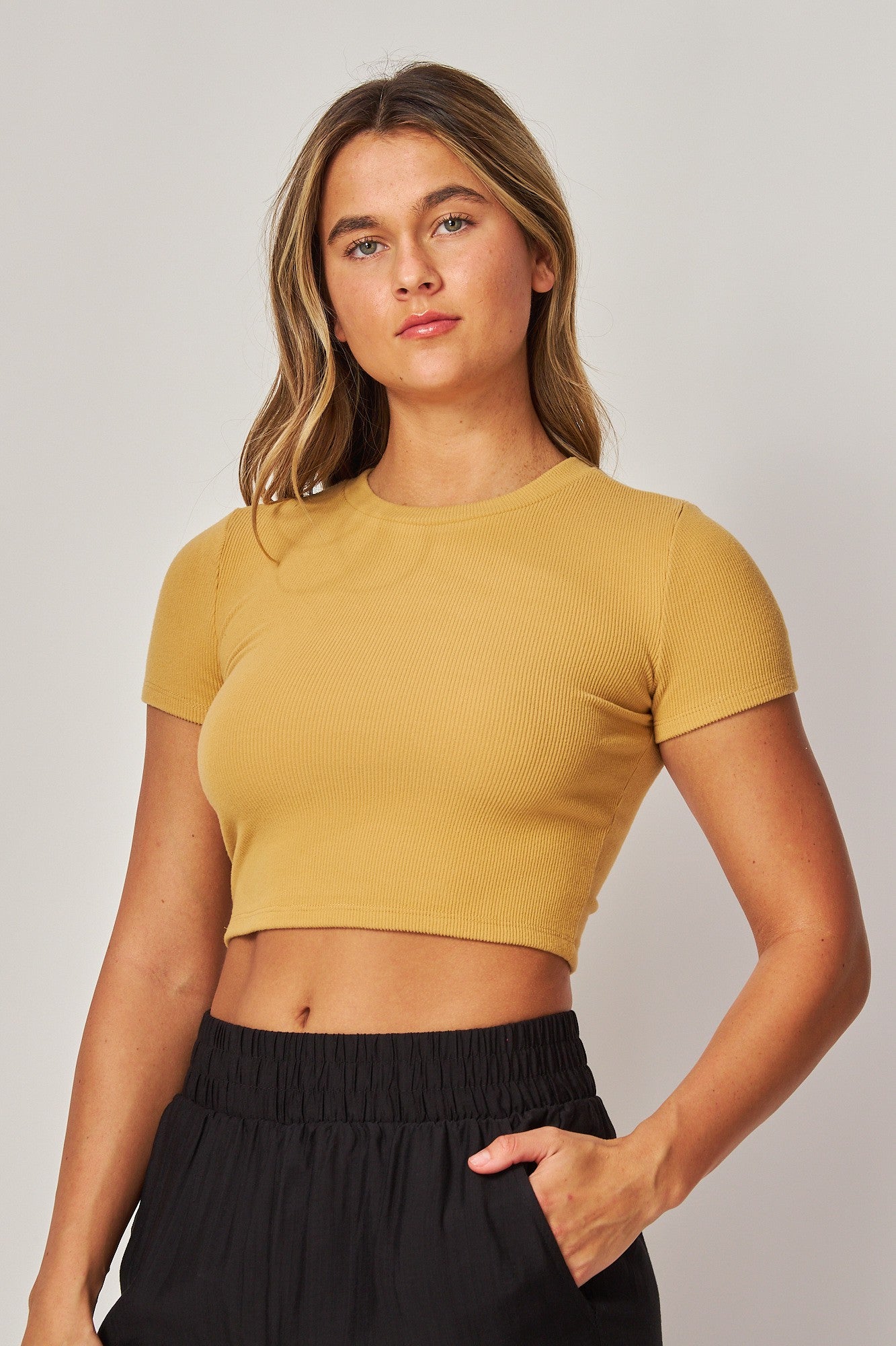 Stretchy Ribbed Short Sleeve Crop Top