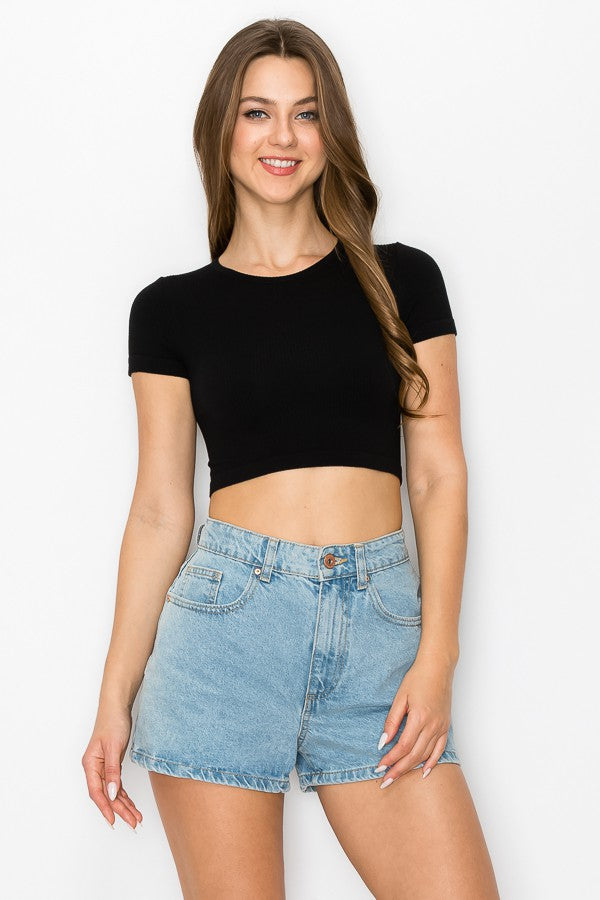 Short Sleeve Basic Crop Top