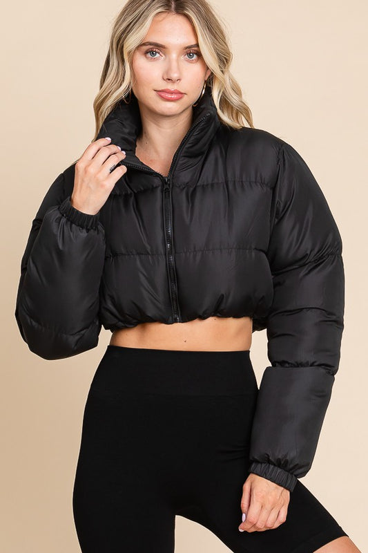 Cropped Front Zipper Puffer