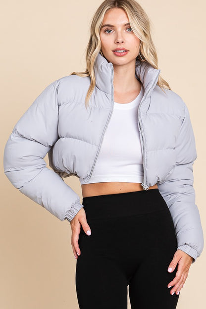 Cropped Front Zipper Puffer