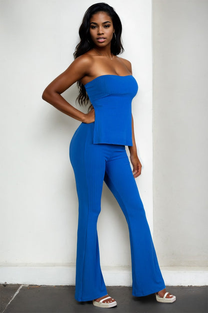 Side Slit Bandeau Top & Flare Pants Set