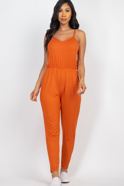 Spaghetti Strap Elastic Jumpsuit