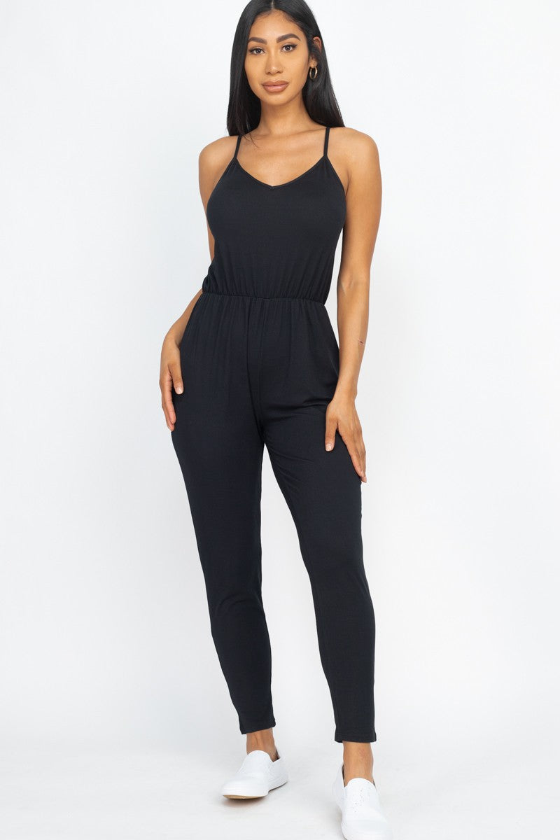 Spaghetti Strap Elastic Jumpsuit