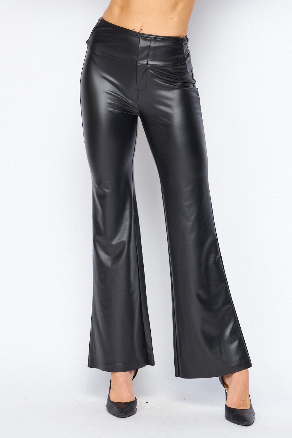 Vegan Leather High Waist Flared Pants