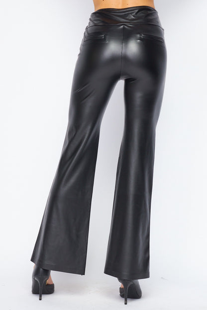 Vegan Leather High Waist Flared Pants