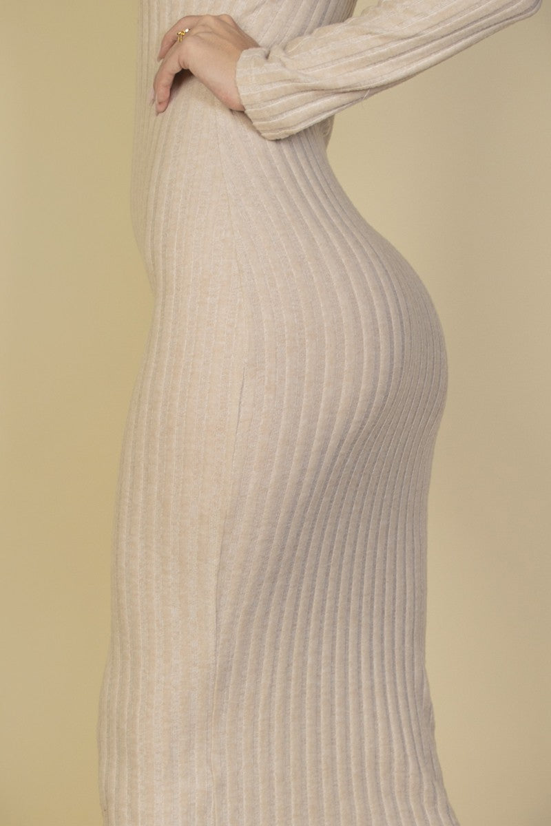 Sweater-Knit V Neck Bodycon Dress