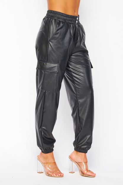 Vegan Leather Cargo Jogger Pants