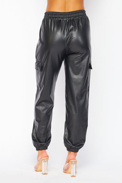 Vegan Leather Cargo Jogger Pants