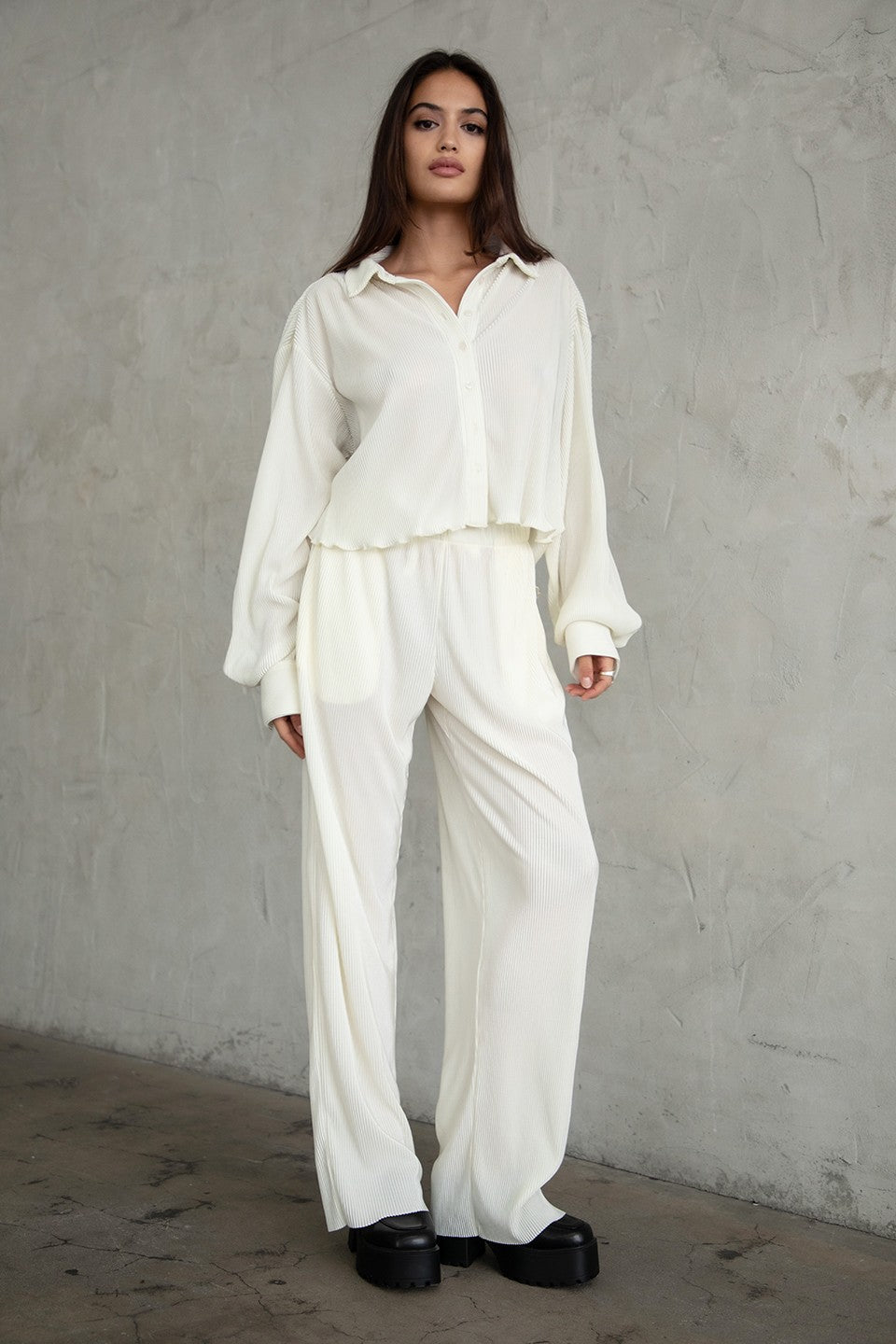 Pleated Satin Wide Leg Pants